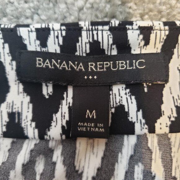 Banana Republic Stretch Short Sleeve Black White Print Dress Medium M / R21 - Picture 5 of 6